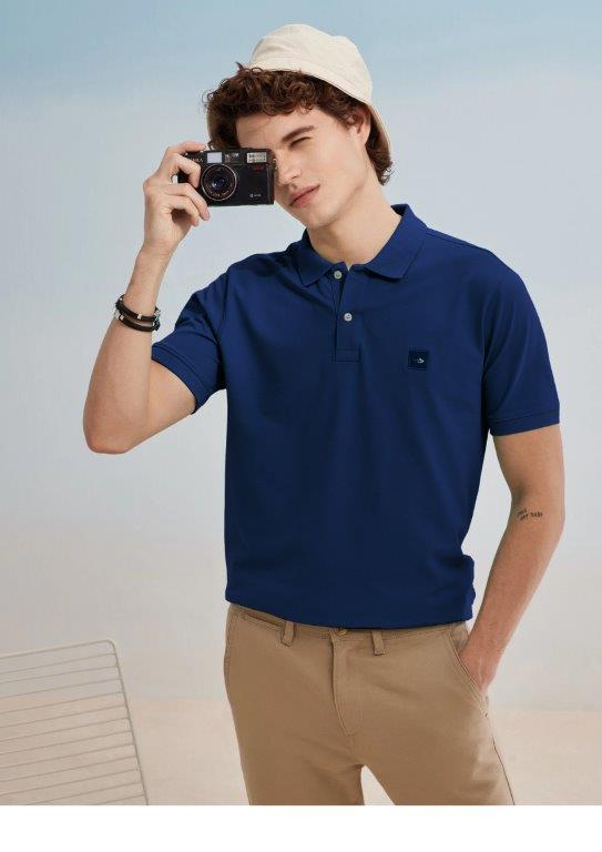 Navy Solid Short Sleeve Casual Polo T-Shirt