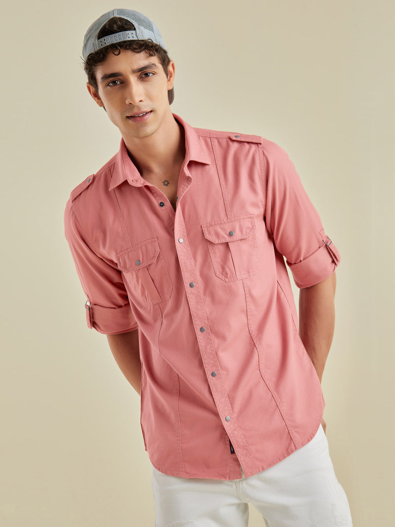 Rose Pink Twill Cargo Shirt