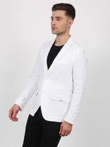 White Solid Linen Casual Blazer