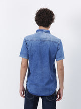 Blue Denim Solid Casual Shirt
