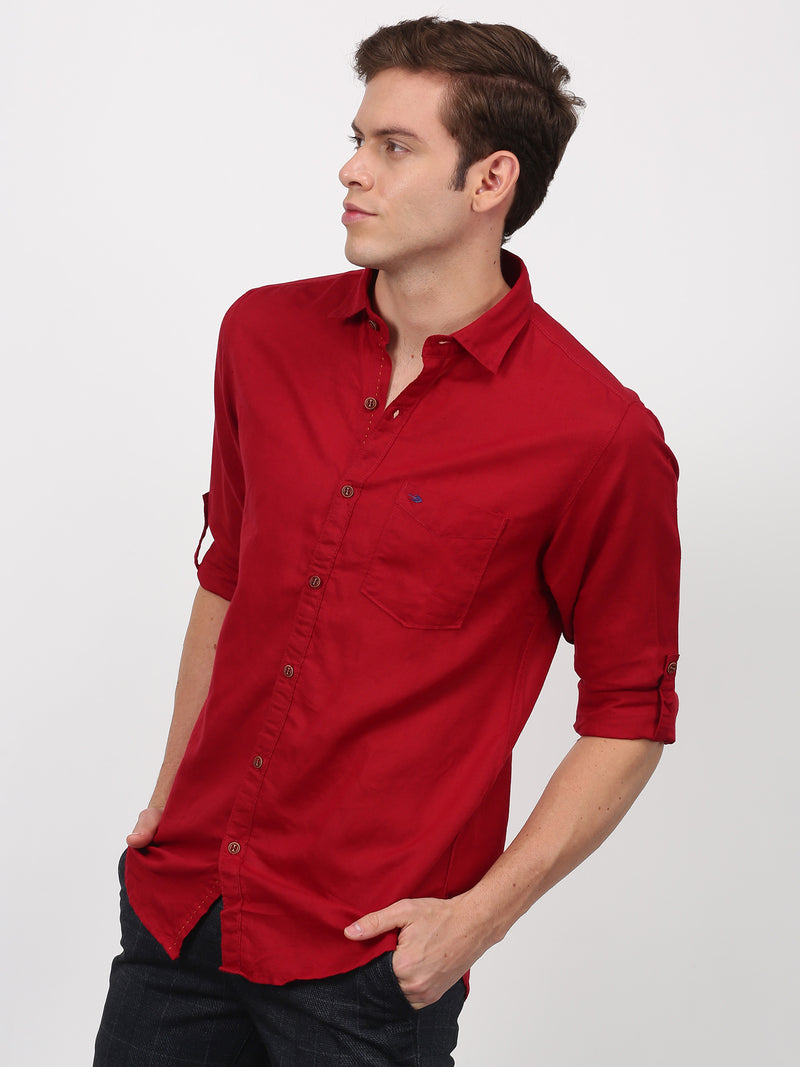 Red Solid Long Sleeve Casual Shirt