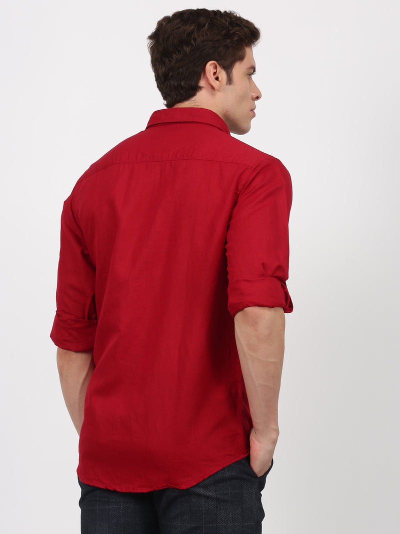 Red Solid Long Sleeve Casual Shirt