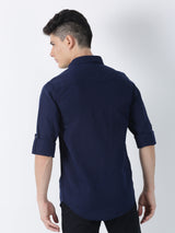 Navy Plain Long Sleeve Casual Shirt
