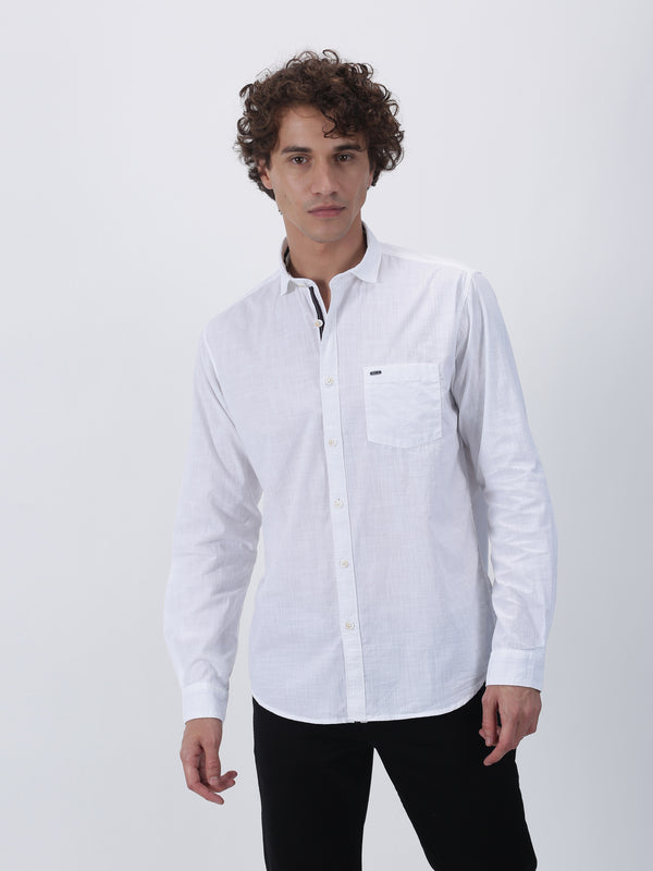 White Plain Long Sleeve Casual Shirt