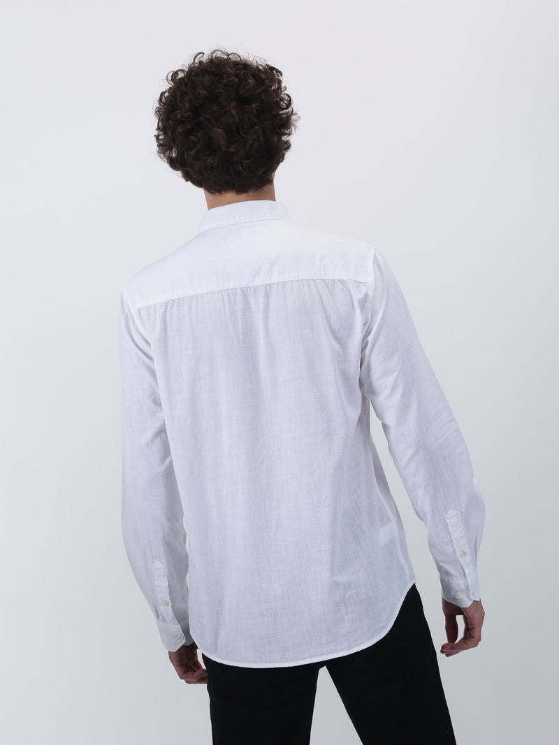 White Solid Long Sleeve Casual Shirt