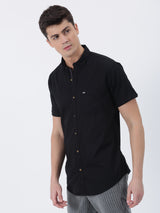 Black Solid Short Sleeve Casual Shirt