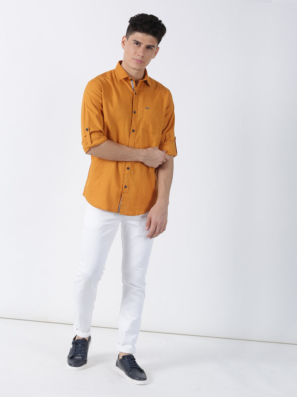 Yellow Plain Long Sleeve Casual Shirt