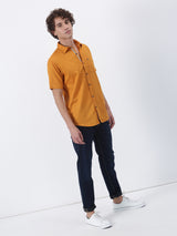Yellow Solid Short Sleeve Casual Shirt