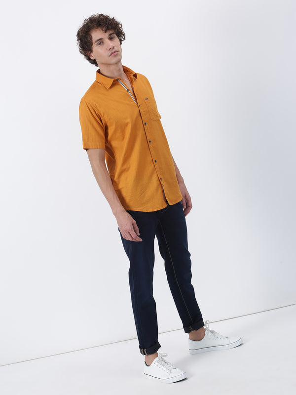 Yellow Plain Short Sleeve Casual Shirt