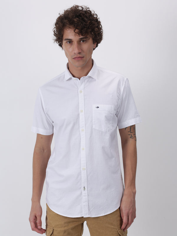 White Plain Short Sleeve Casual Shirt