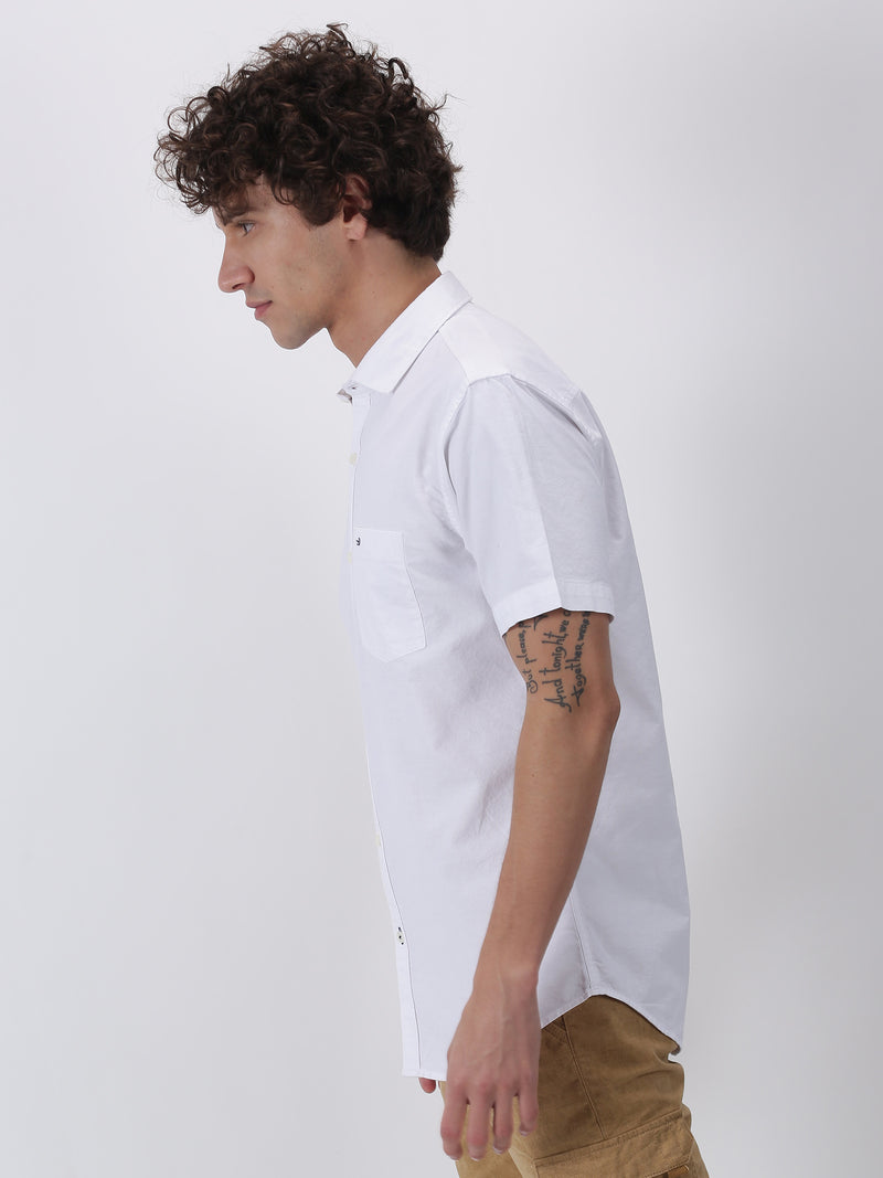 White Solid Short Sleeve Casual Shirt