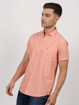 Orange Solid Short Sleeve Casual Shirt