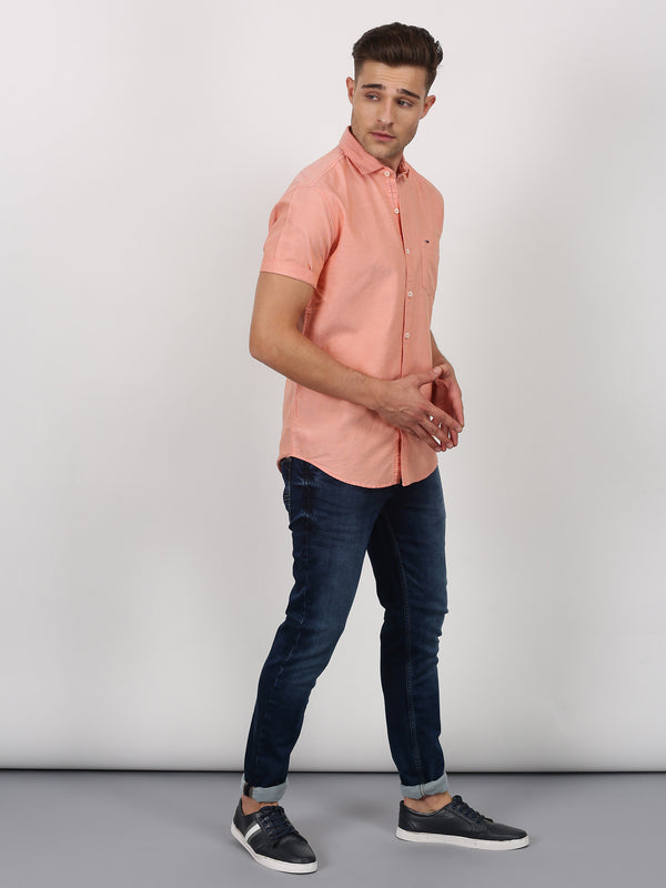 Orange Plain Short Sleeve Casual Shirt
