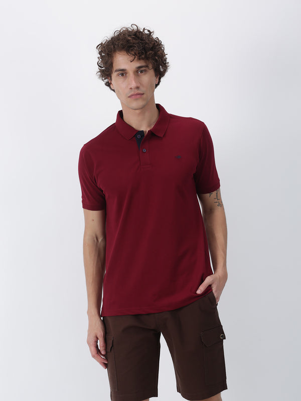 Maroon Plain Short Sleeve Casual T-Shirt