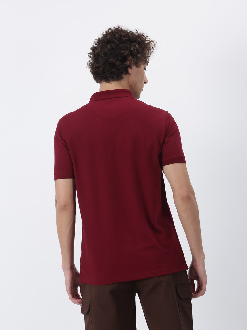 Maroon Solid Short Sleeve Casual Polo T-Shirt