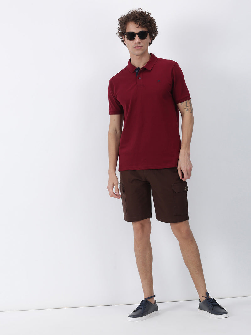 Maroon Solid Short Sleeve Casual Polo T-Shirt
