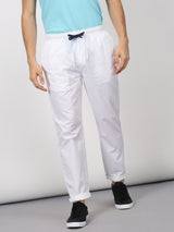 White Solid Casual Track Pant