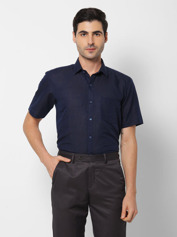 Navy Linen Plain Formal Shirt
