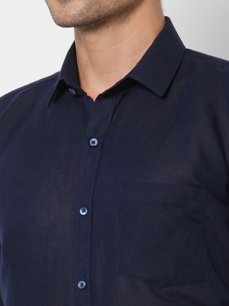 Navy Linen Solid Formal Shirt