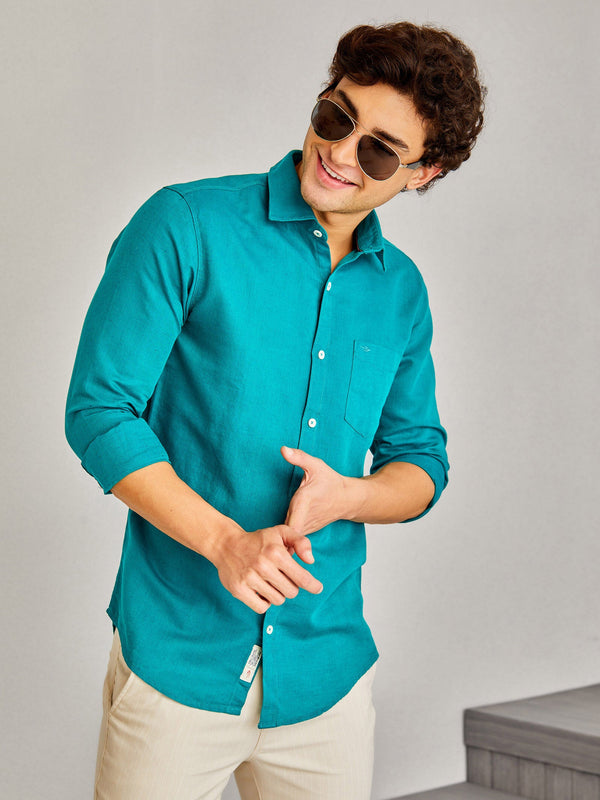 Green Solid Linen Shirt
