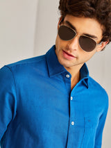Dark Blue Solid Linen Shirt
