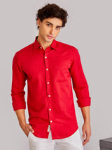 Dark Red Solid Linen Shirt
