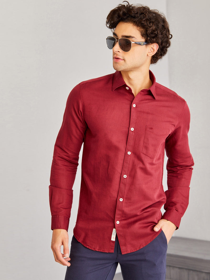 Maroon Solid Linen Shirt