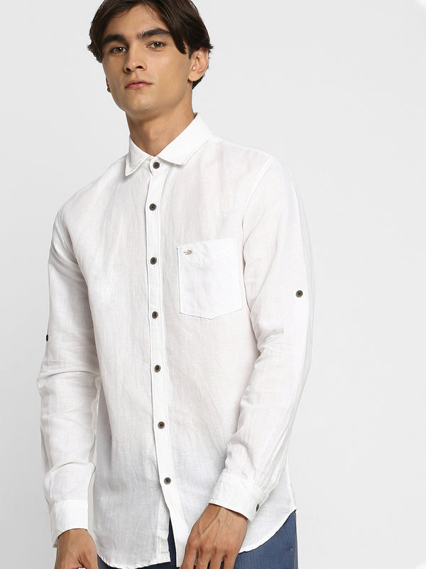 White Plain Linen Casual Shirt
