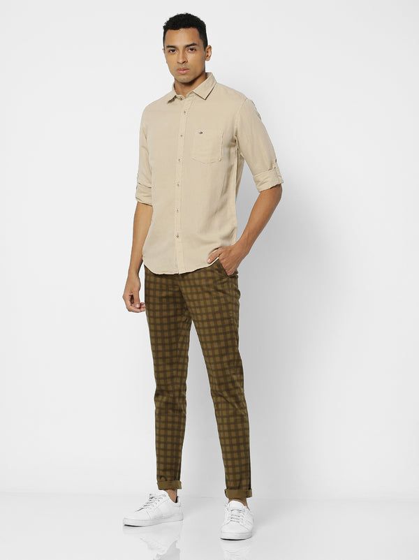Khaki Linen Plain Casual Shirt