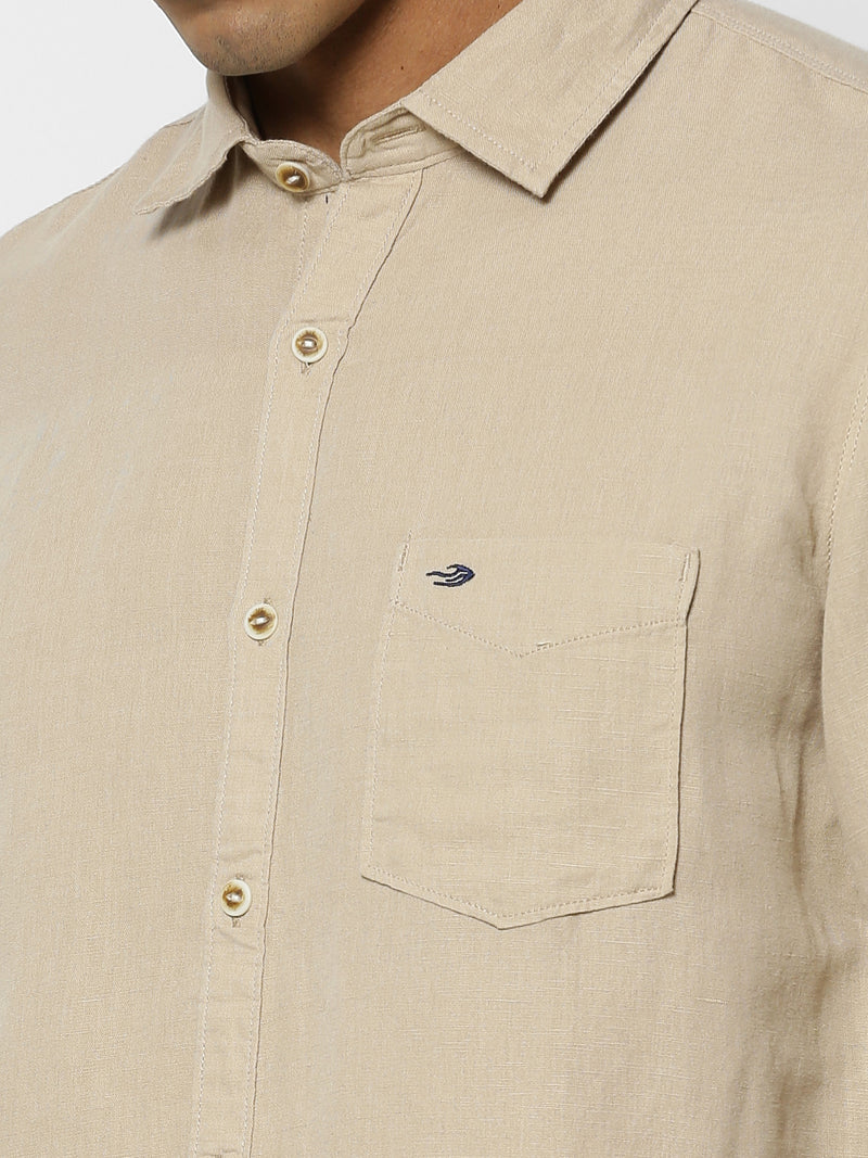 Khaki Linen Solid Casual Shirt