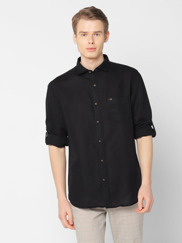 Black Linen Plain Casual Shirt
