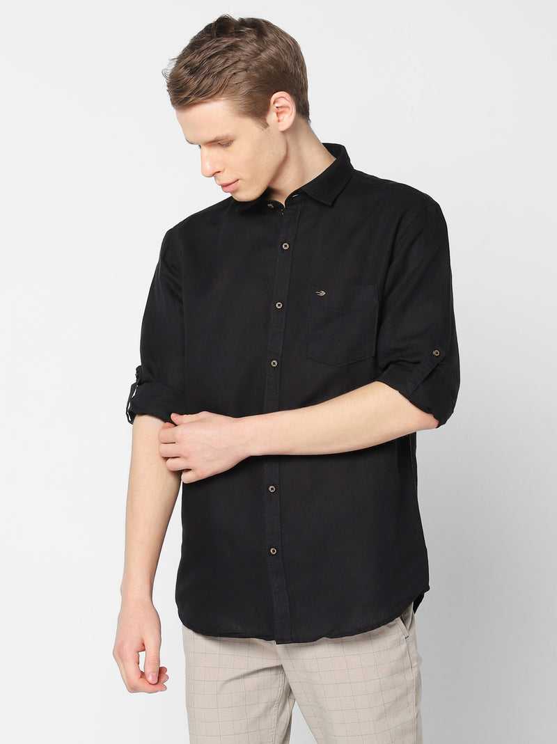 Black Linen Solid Casual Shirt