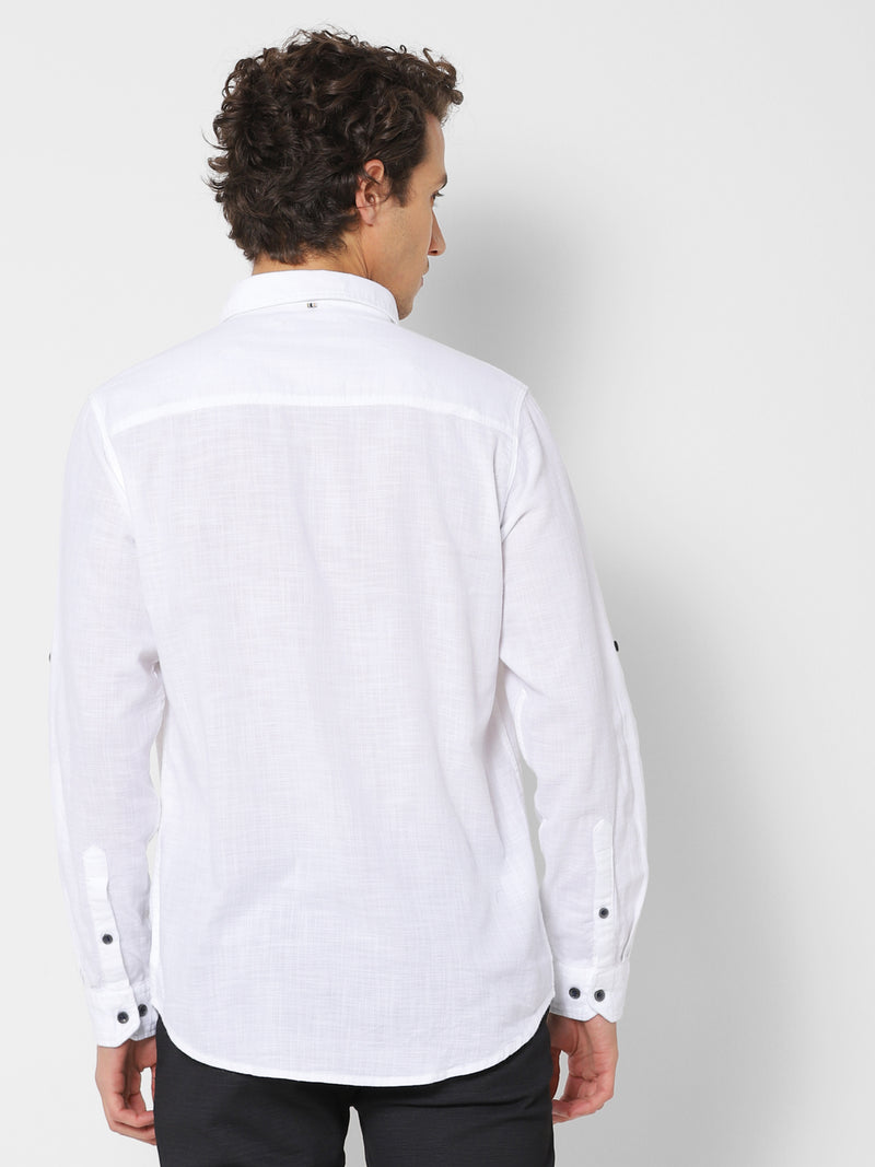 White Solid Casual Shirt