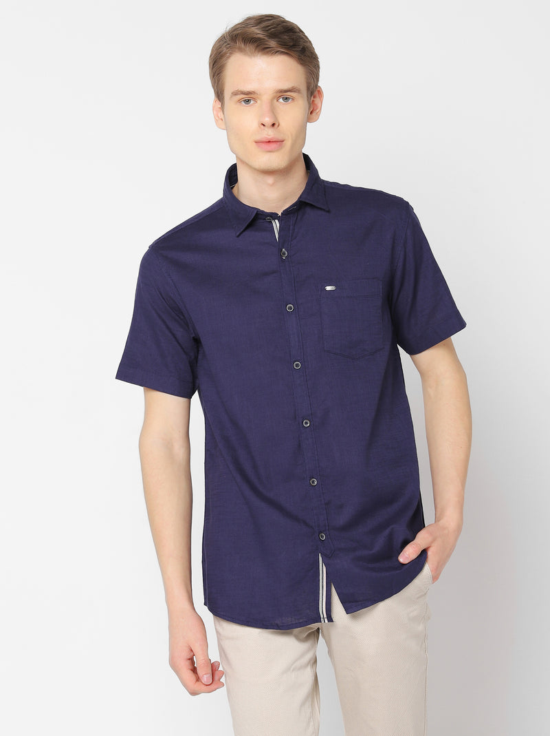 Navy Solid Casual Shirt
