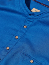 Blue Textured Short Sleeve Kurta