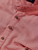 Pink Textured Short Sleeve Kurta