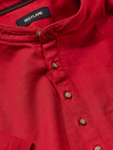 Red Textured Short Sleeve Kurta