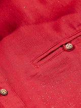 Red Textured Short Sleeve Kurta