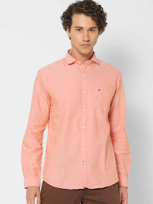 Orange Plain Casual Shirt