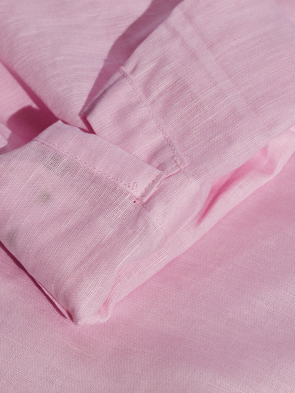 Pink Solid Linen Kurta