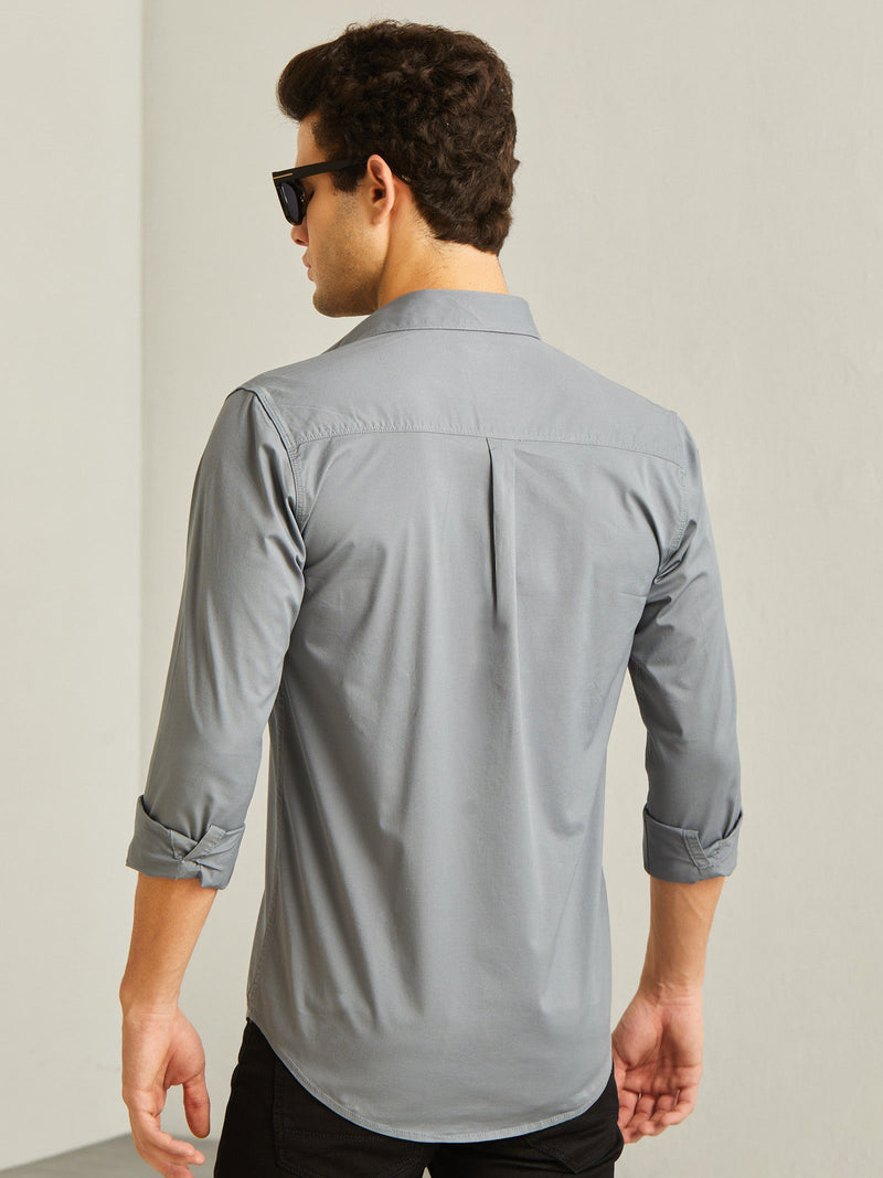 Grey Plain Stretch Twill Shirt