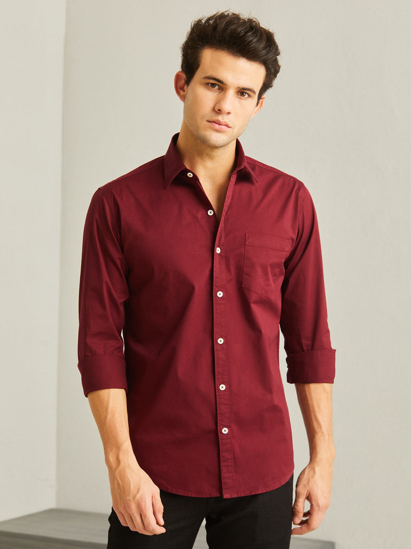 Red Plain Stretch Twill Shirt