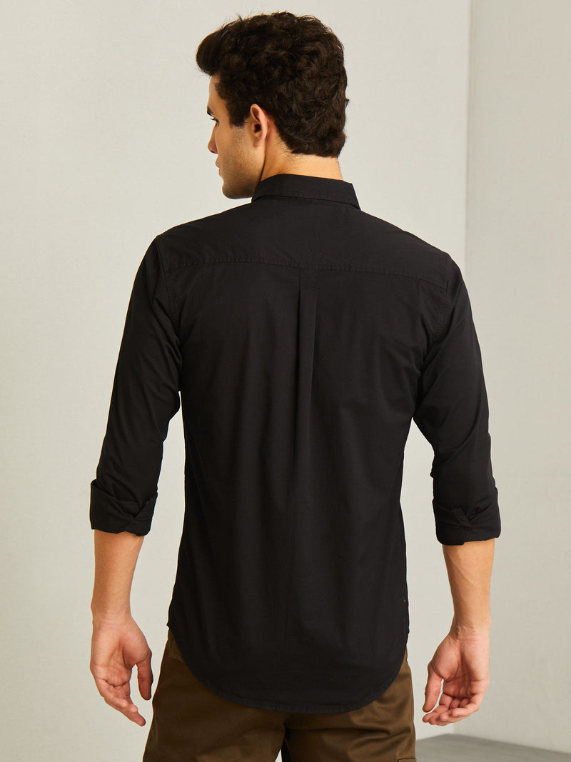 Black Solid Stretch Twill Shirt