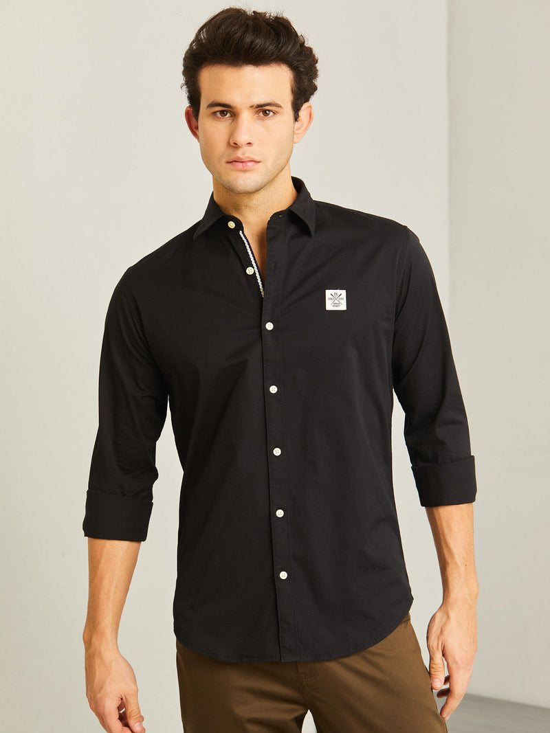 Black Plain Stretch Twill Shirt