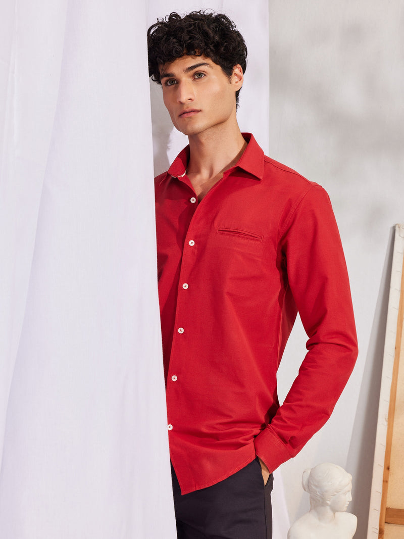 Red Plain Casual Shirt