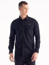 Black Solid Denim Shirt