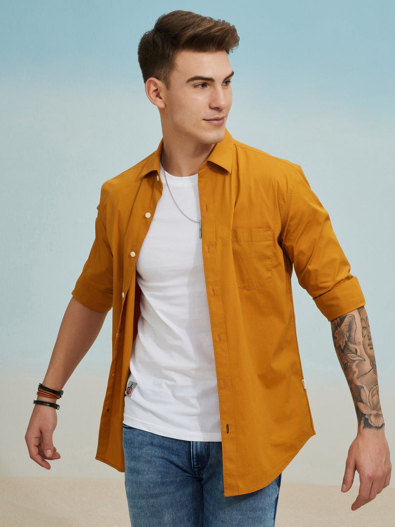 Yellow Solid Stretch Shirt