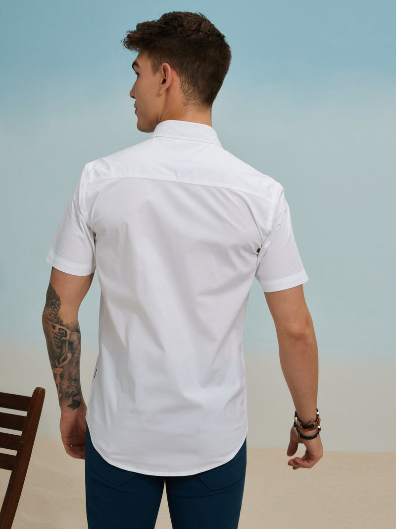 White Solid Stretch Shirt
