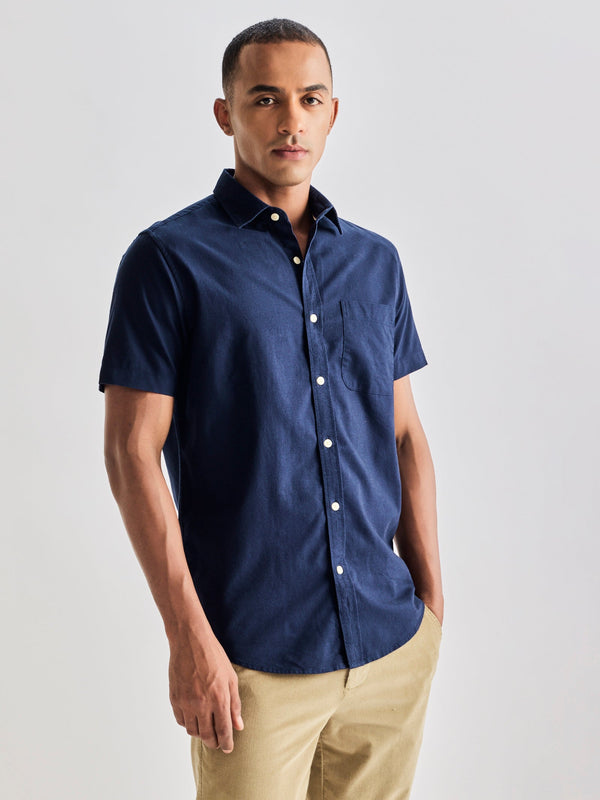 Navy Pure Cotton Solid Shirt