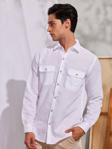 White Linen Cargo Shirt